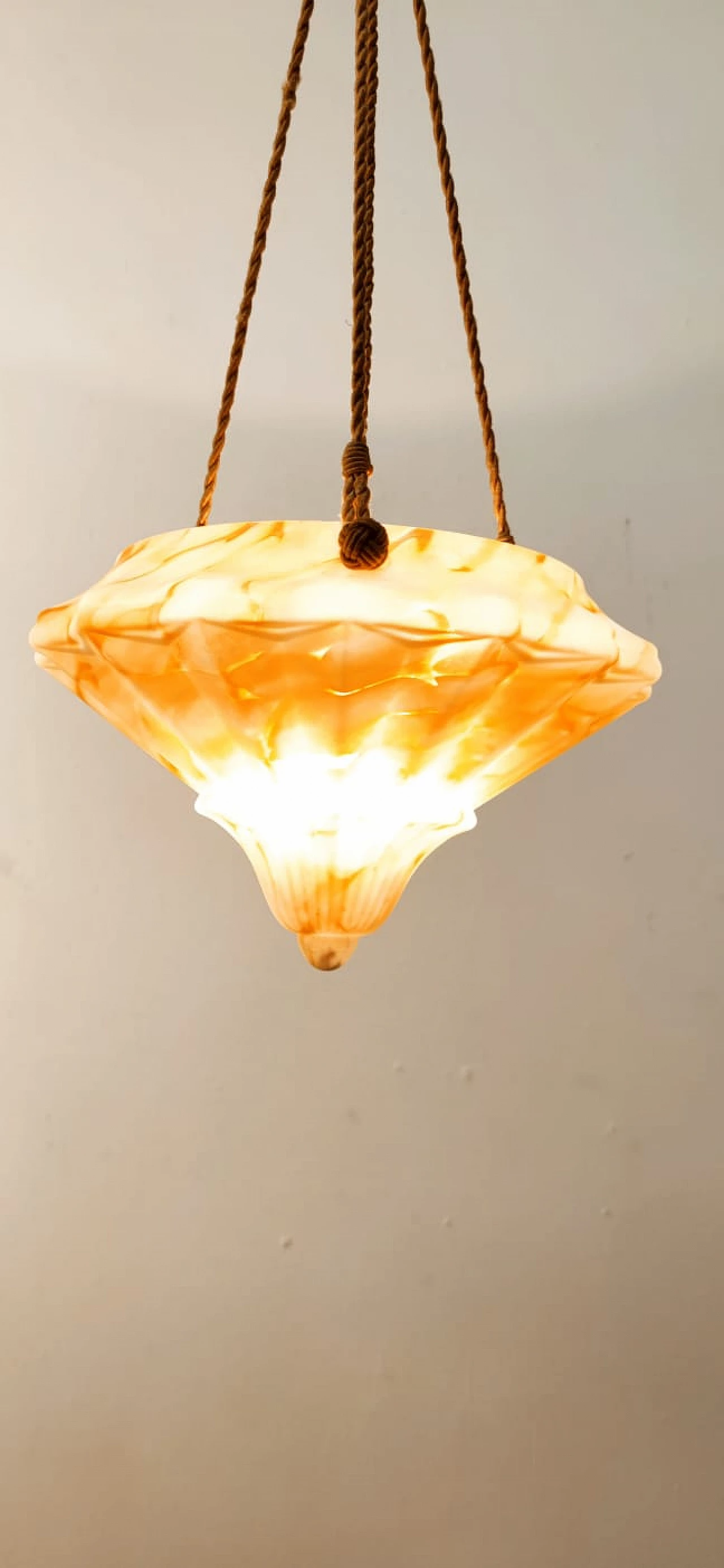 Lampadario in vetro sospeso da corde, anni '50 10