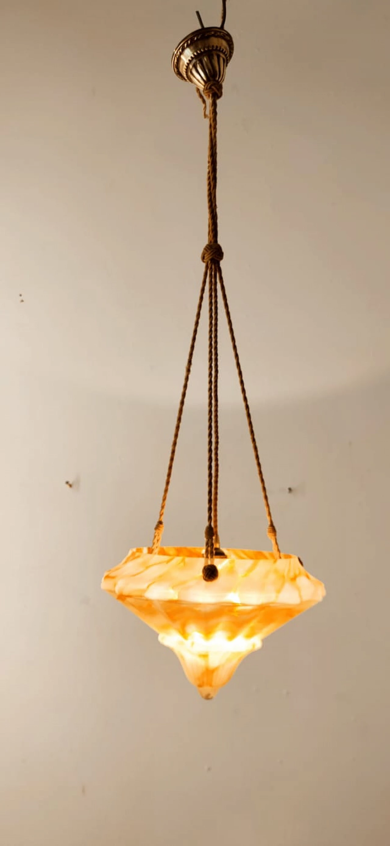 Lampadario in vetro sospeso da corde, anni '50 12