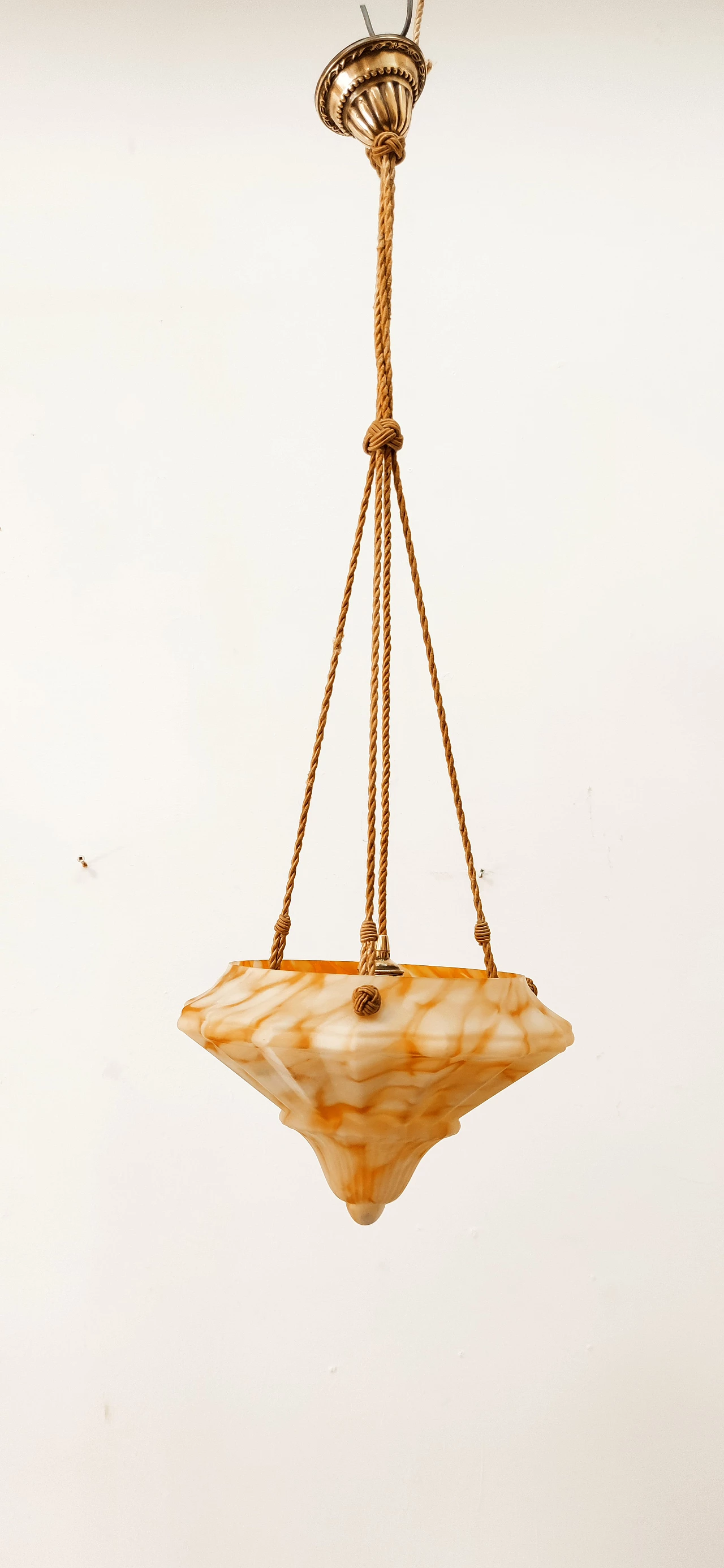 Lampadario in vetro sospeso da corde, anni '50 14