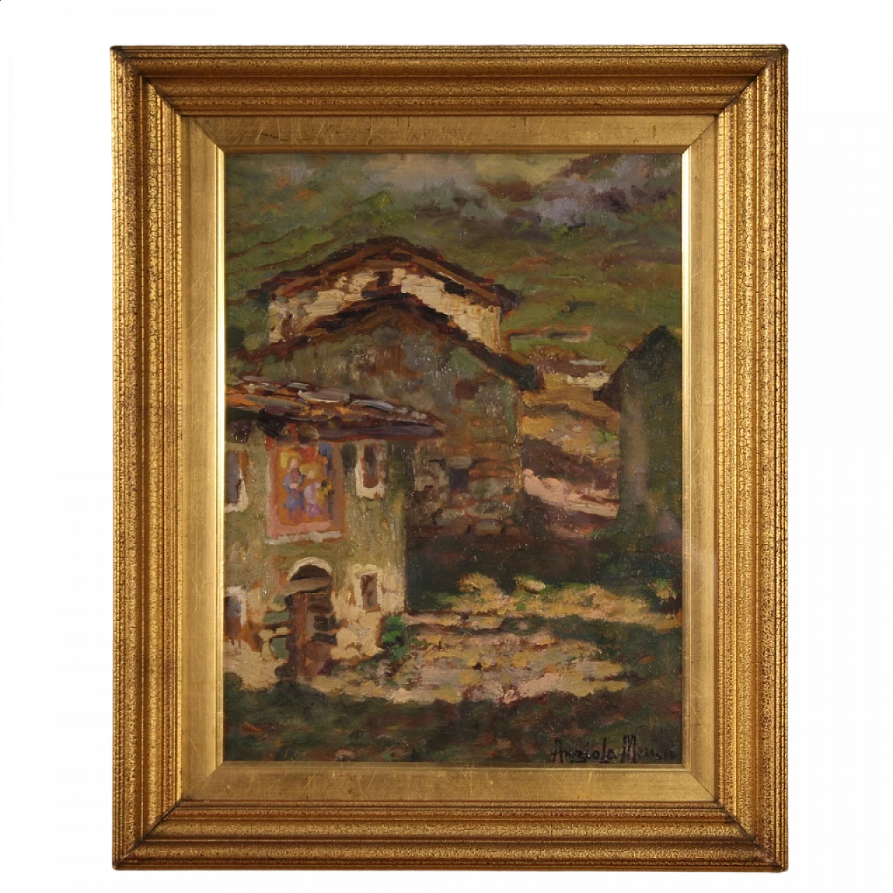 Angiola Meucci, country houses, oil painting on cardboard 16