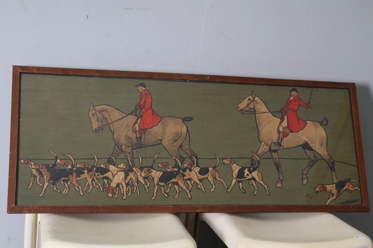 Pair of watercolor prints with figures on horseback and in carriage, 19th century 3
