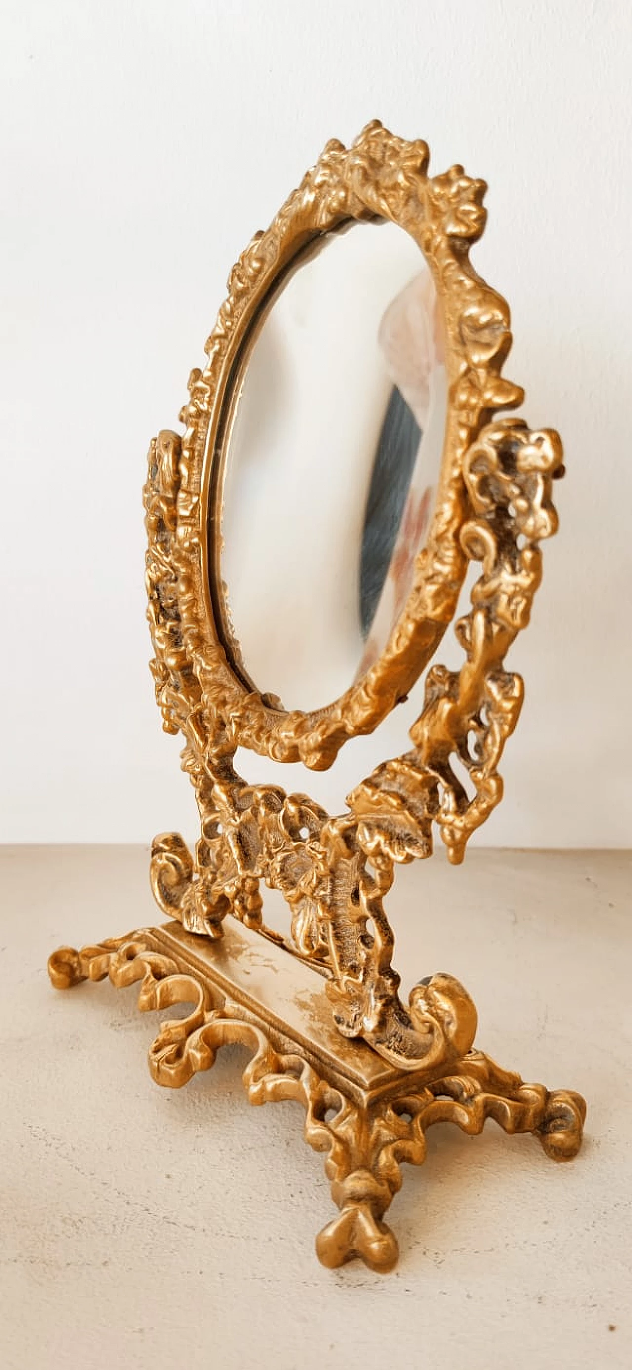 Decorated brass table mirror, 1950s 3