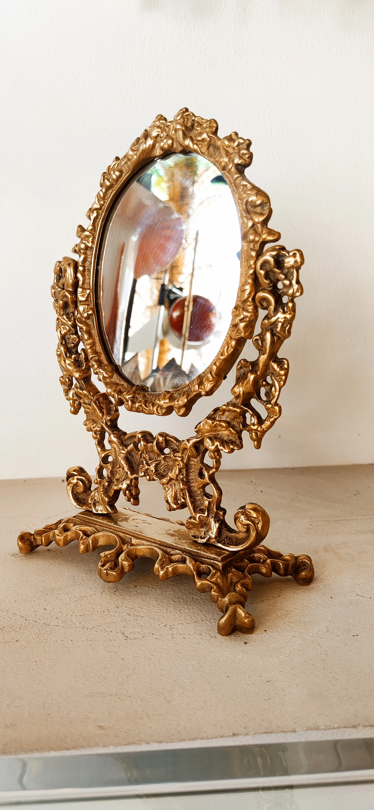 Decorated brass table mirror, 1950s 10