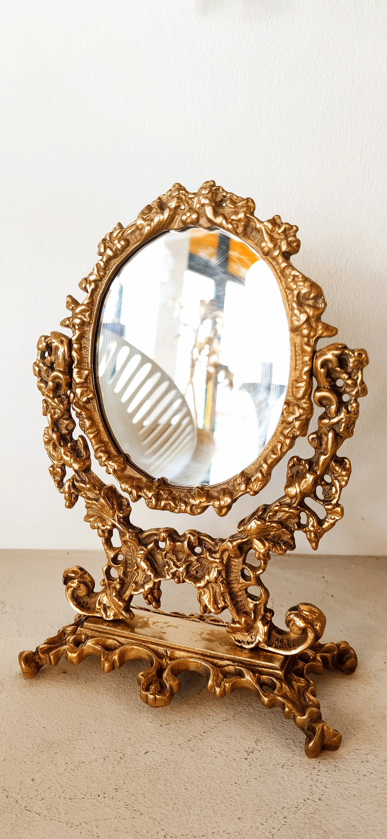 Decorated brass table mirror, 1950s 11