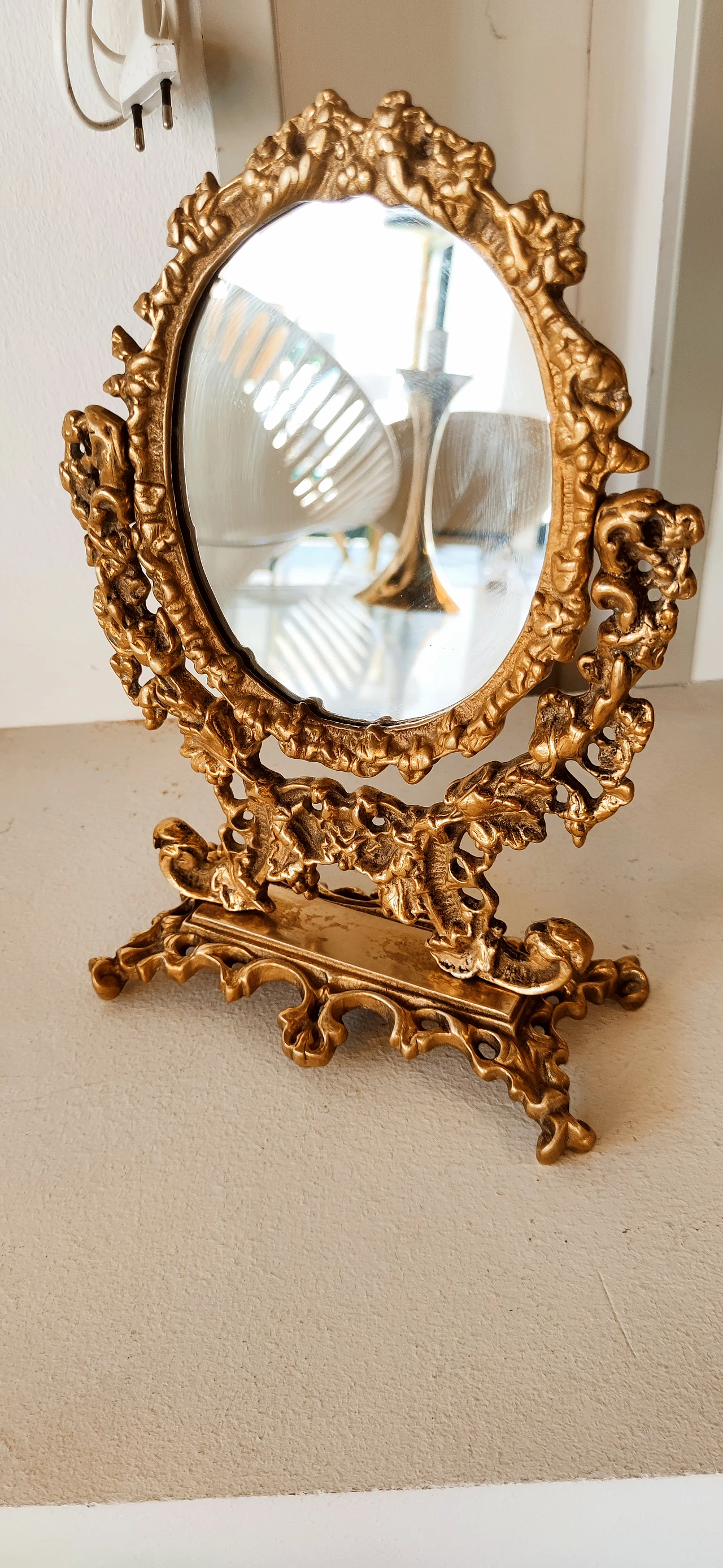 Decorated brass table mirror, 1950s 14