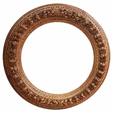 Cornice rotonda intagliata a mano in foglia d'oro nello stile di Della Robbia, '800