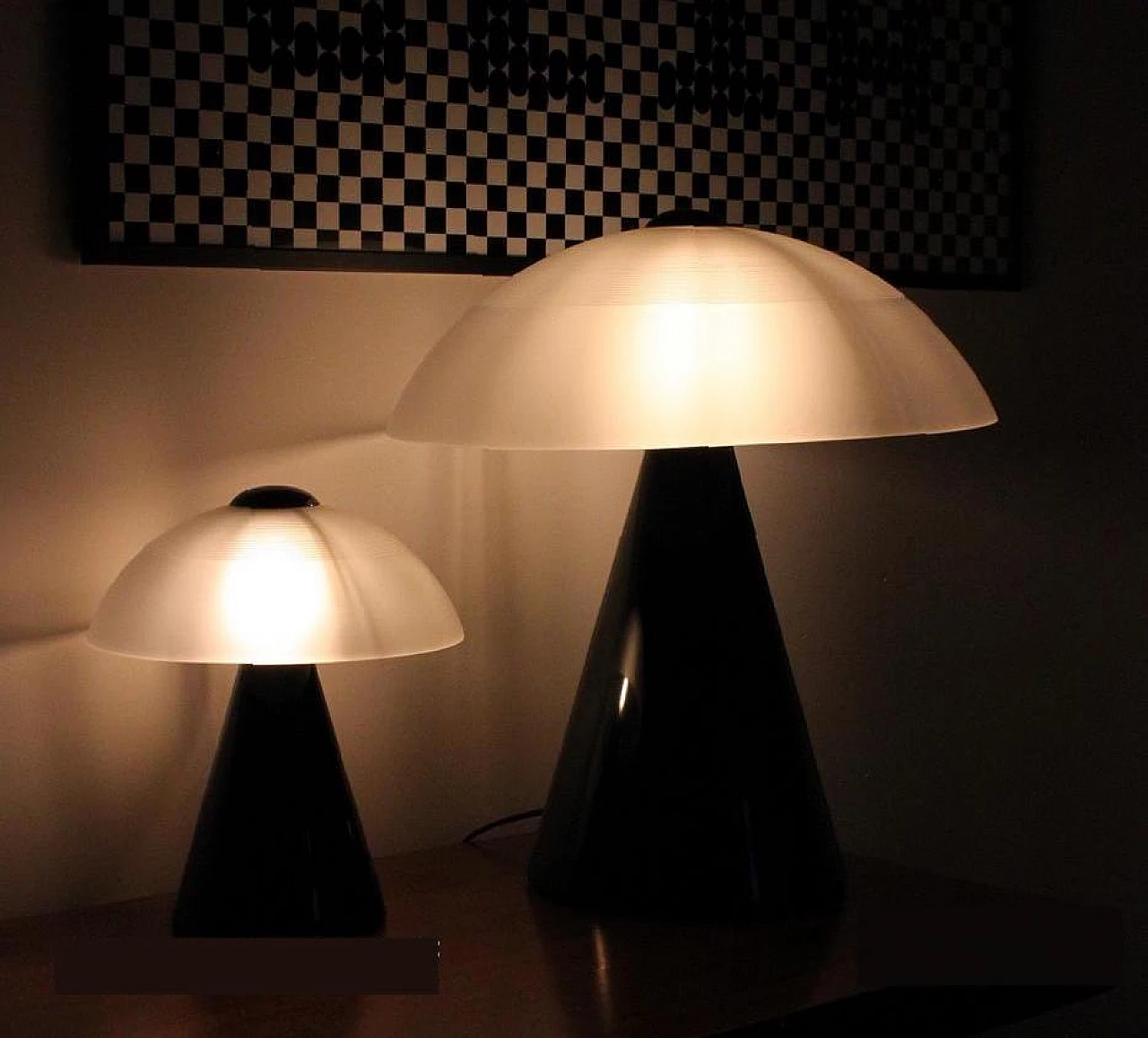 Pair of Murano glass table lamps with metal base by F. Fabbian, 1970s 2