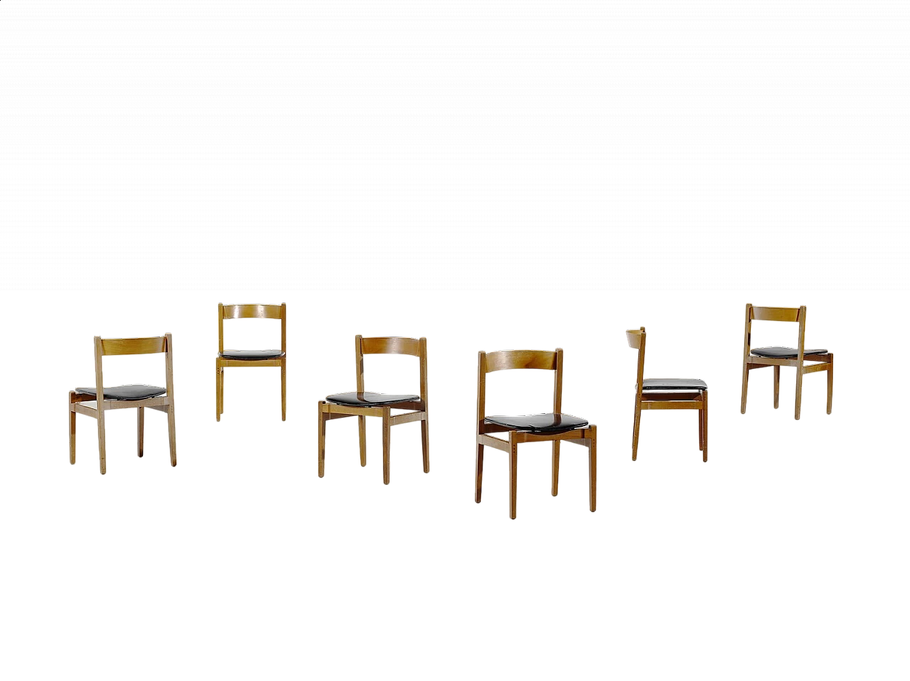 6 Chairs 107 in wood and leather by Gianfranco Frattini, 1960s 5