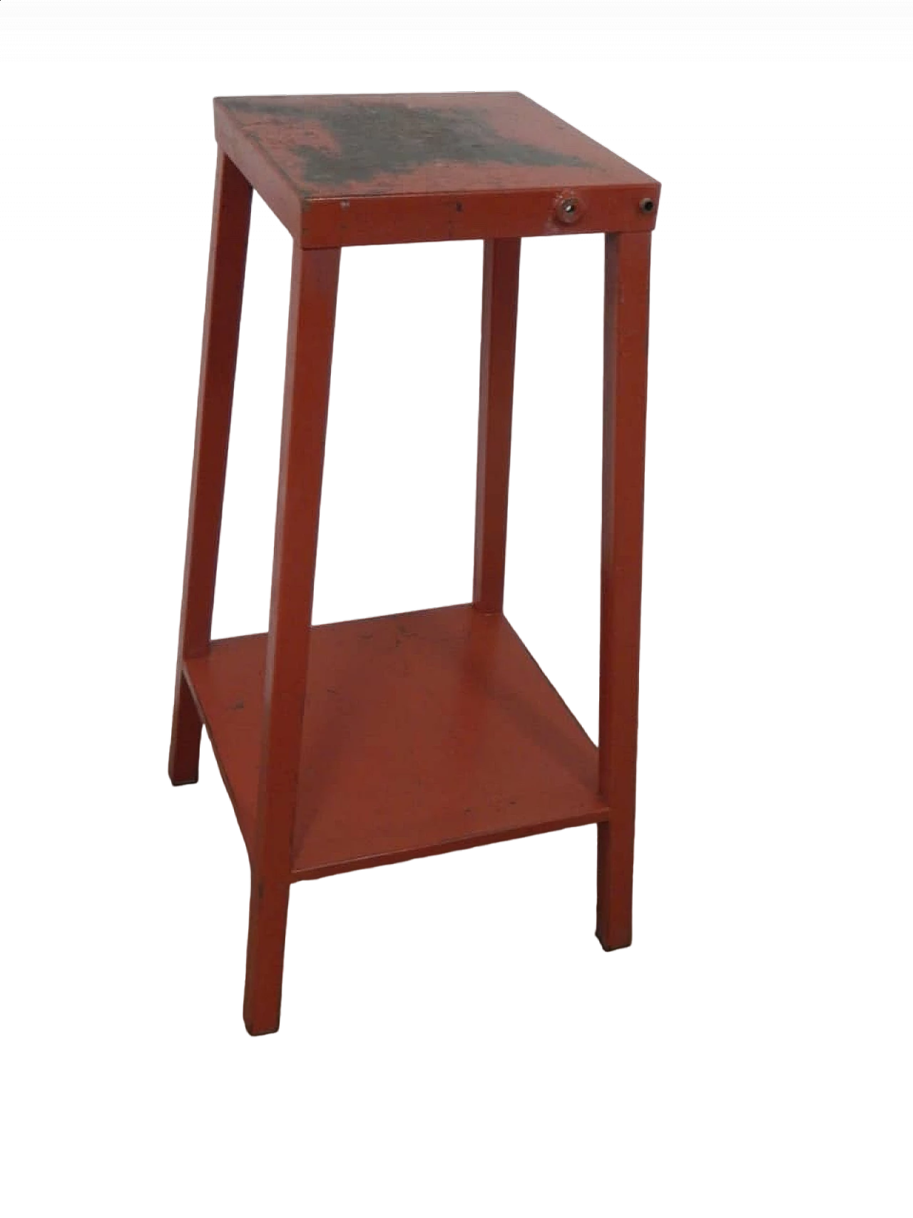 Tavolino cavalletto in ferro rosso, anni '60 11