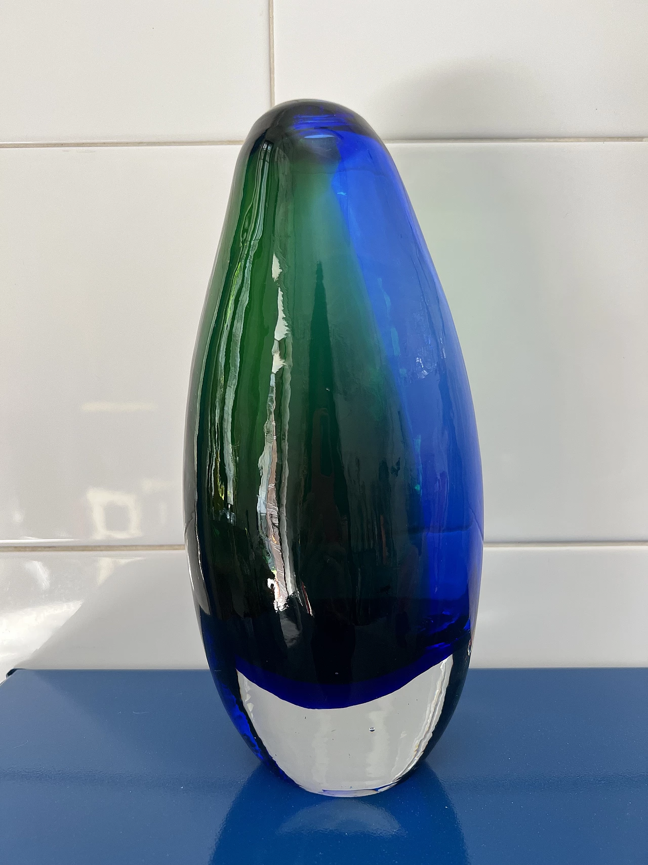 Blue and green Murano glass vase by Flavio Poli for Seguso, 1970s 1