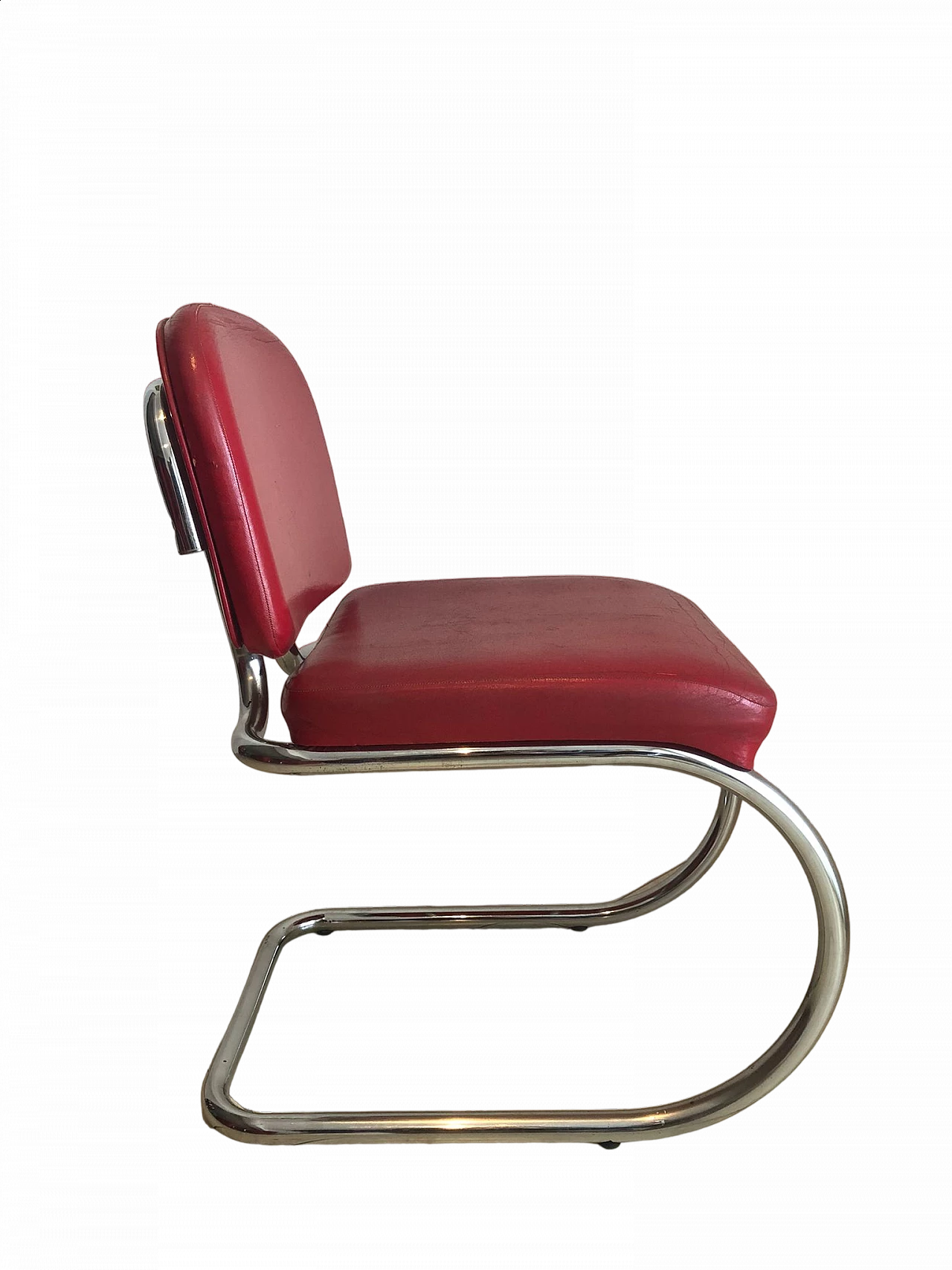 4 Bauhaus style chairs in steel and red faux leather, 1970s 23