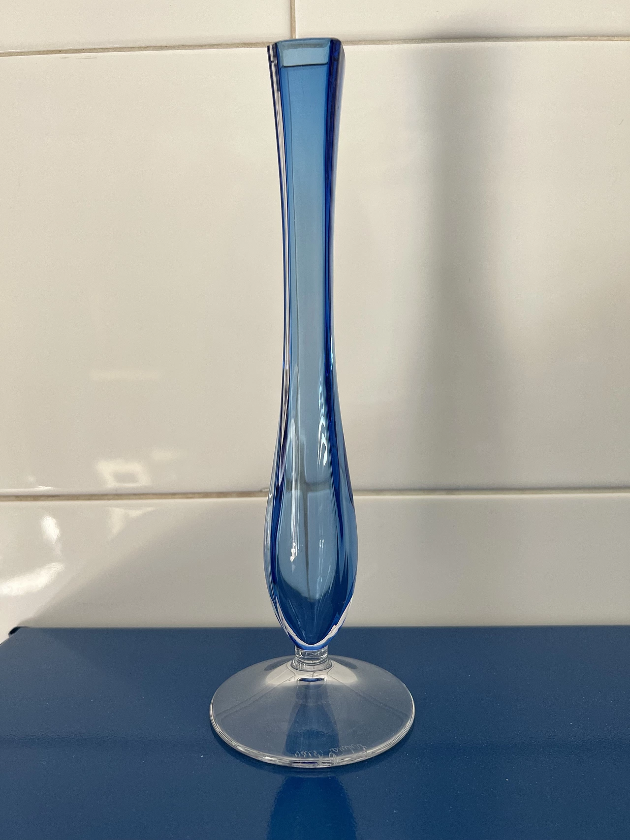 Light blue and transparent glass vase by Val Saint Lambert, 1970s 1