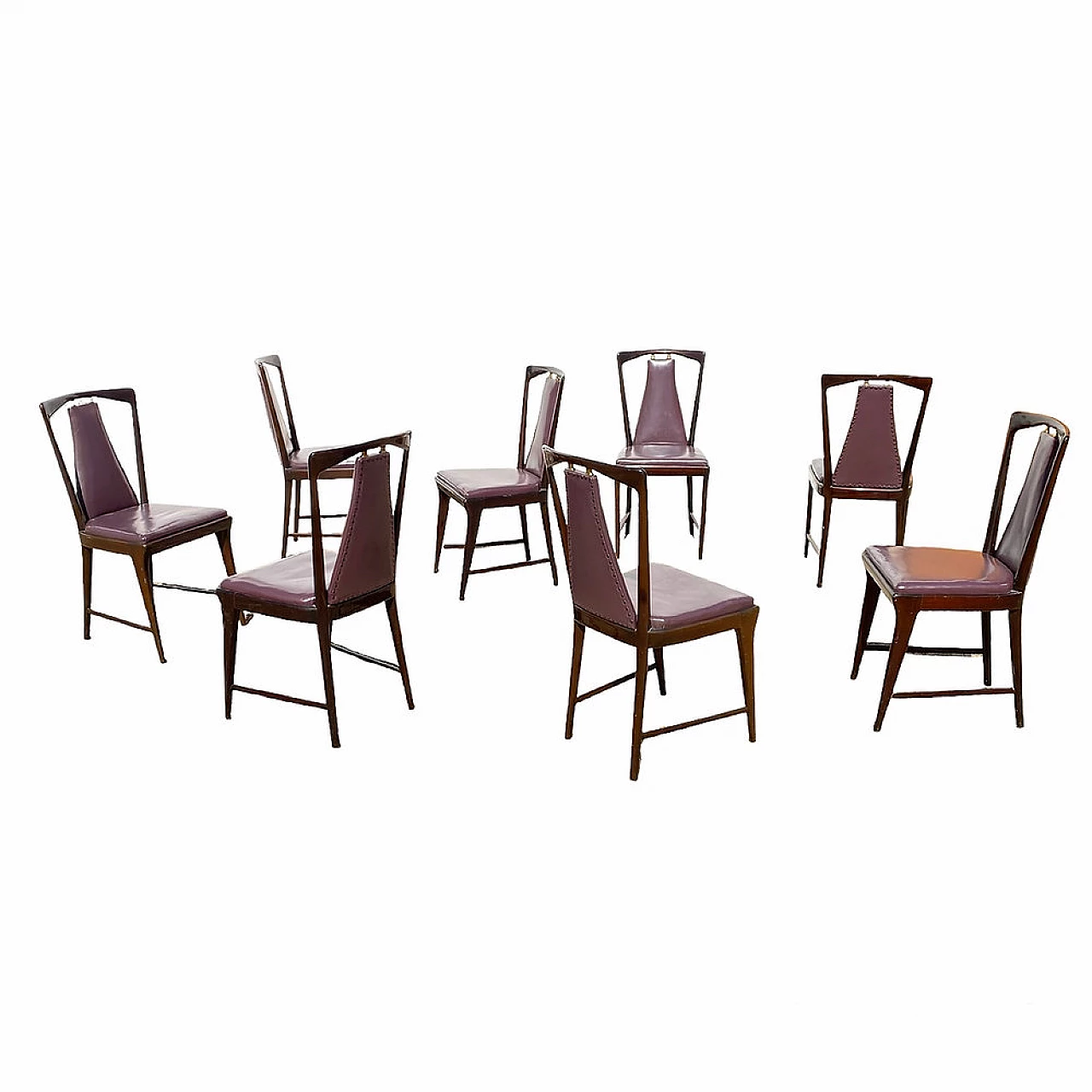 8 Beech and purple skai chairs by Osvaldo Borsani for Atelier Borsani Varedo, 1950s 3