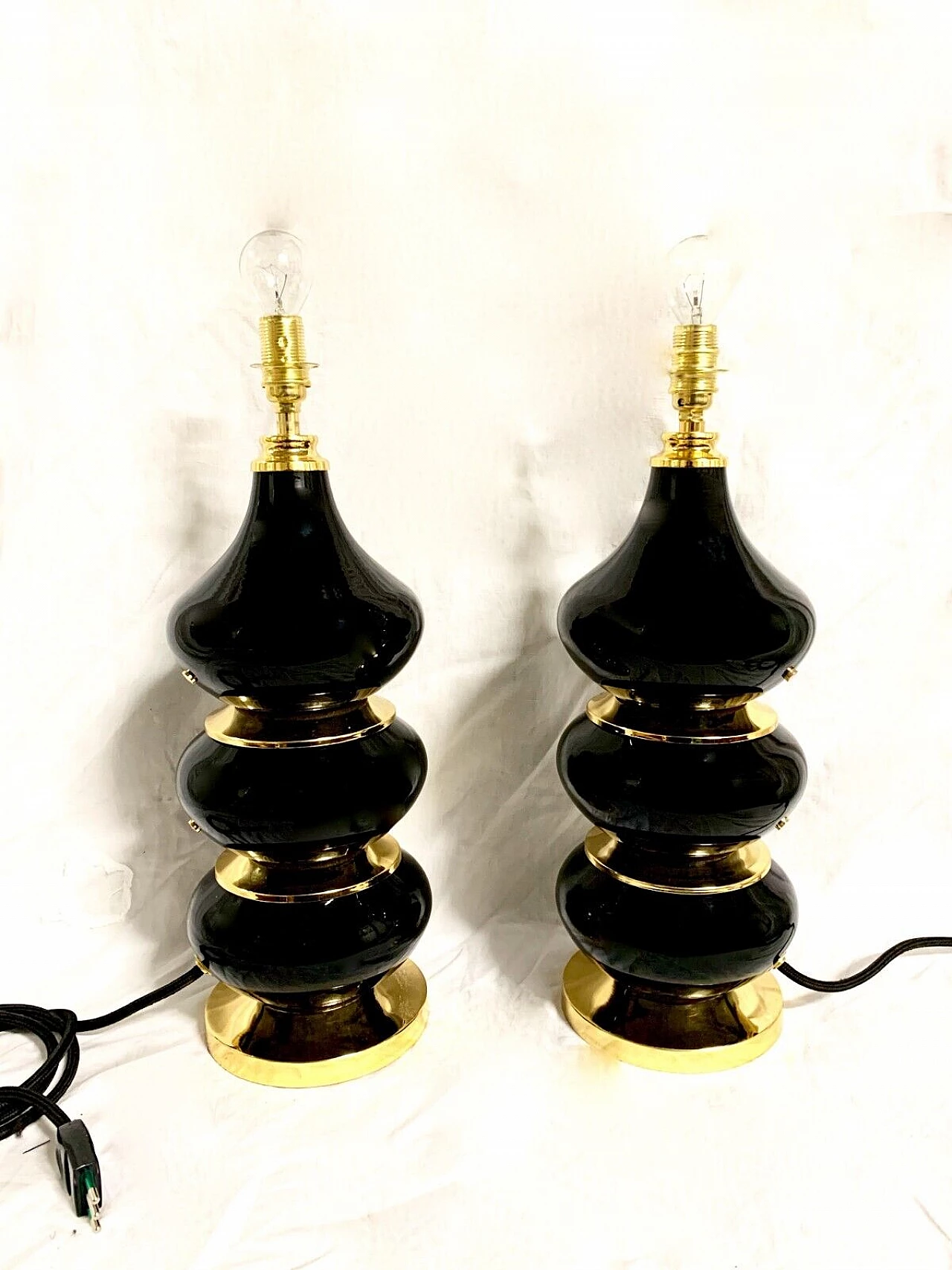 Coppia di lampade da tavolo in vetro viola attribuite a Seguso, anni '70 7