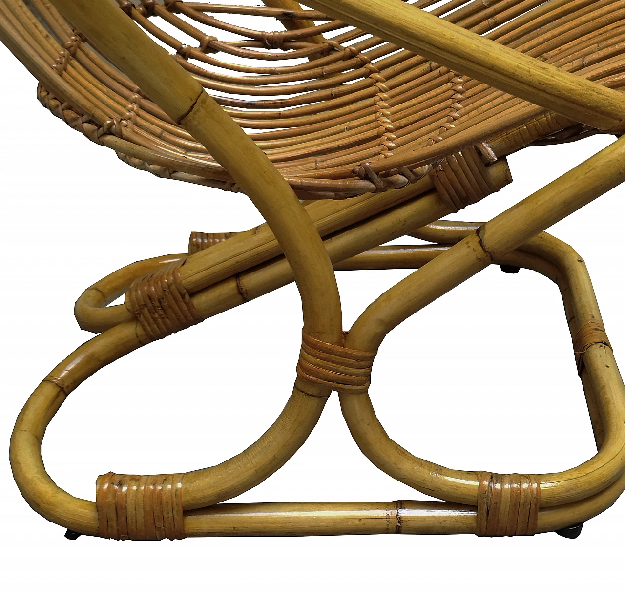 Pair of rattan and bamboo armchairs by Tito Agnoli for Bonacina, 1960s 6
