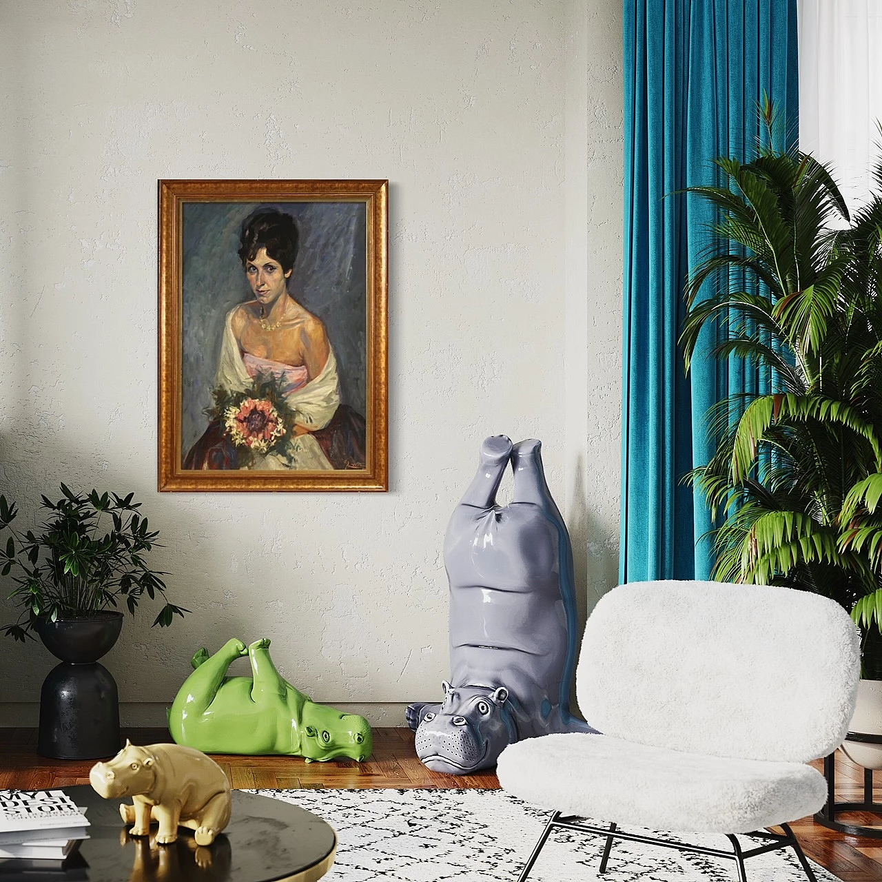 Ritratto femminile con bouquet, dipinto a tecnica mista su cartoncino 2