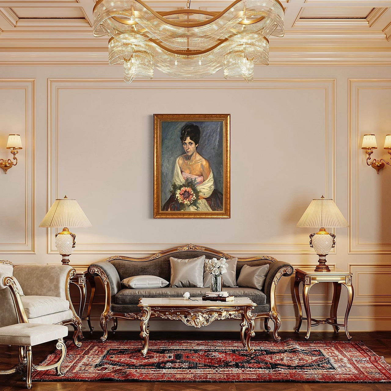 Ritratto femminile con bouquet, dipinto a tecnica mista su cartoncino 3