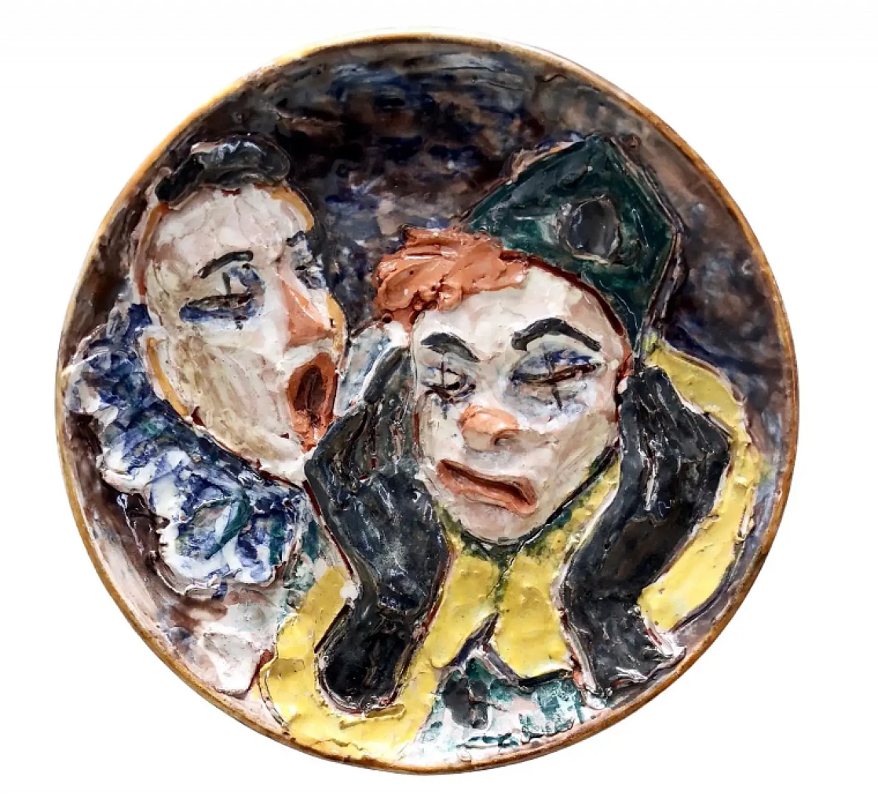 Glazed ceramic plate with two clowns, 1950s 1