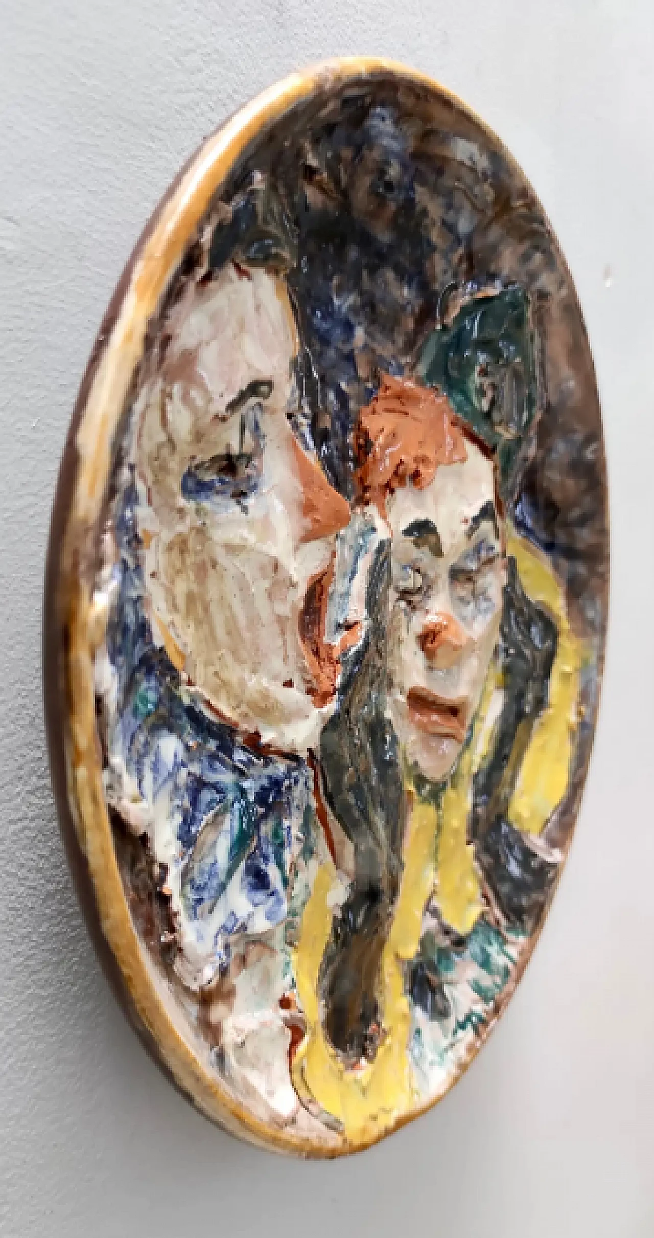 Glazed ceramic plate with two clowns, 1950s 3
