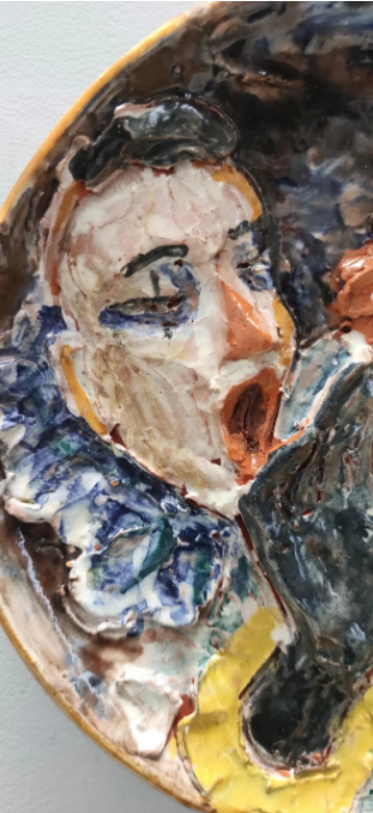 Glazed ceramic plate with two clowns, 1950s 5