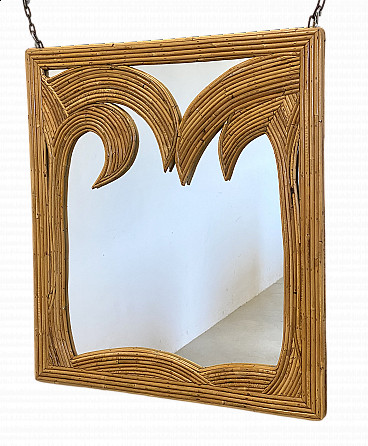 Specchio con cornice in bambù di Vivai del Sud, anni '70
