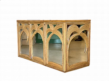 Credenza specchiata in bambù di Vivai del Sud, anni '70
