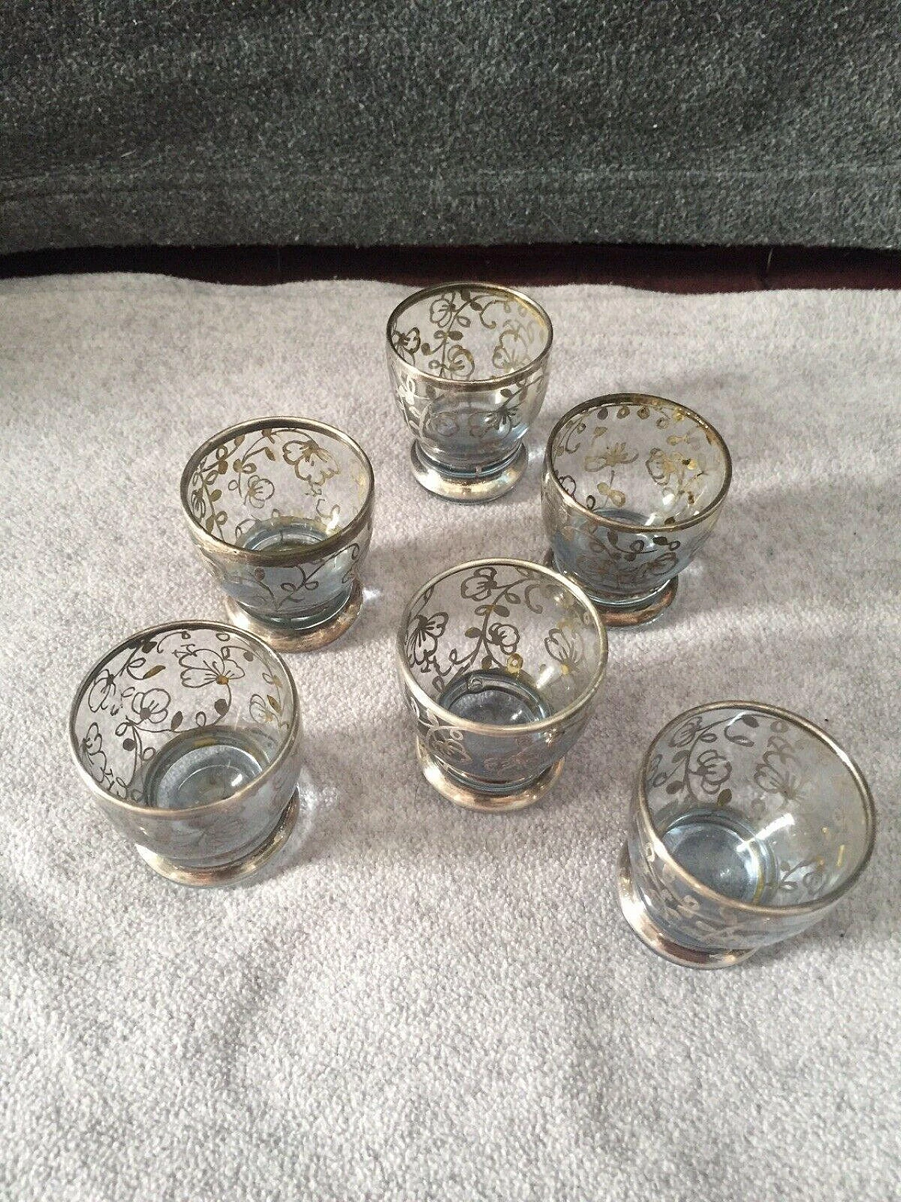 6 Glass liqueur cups and bottle, mid-19th century 1