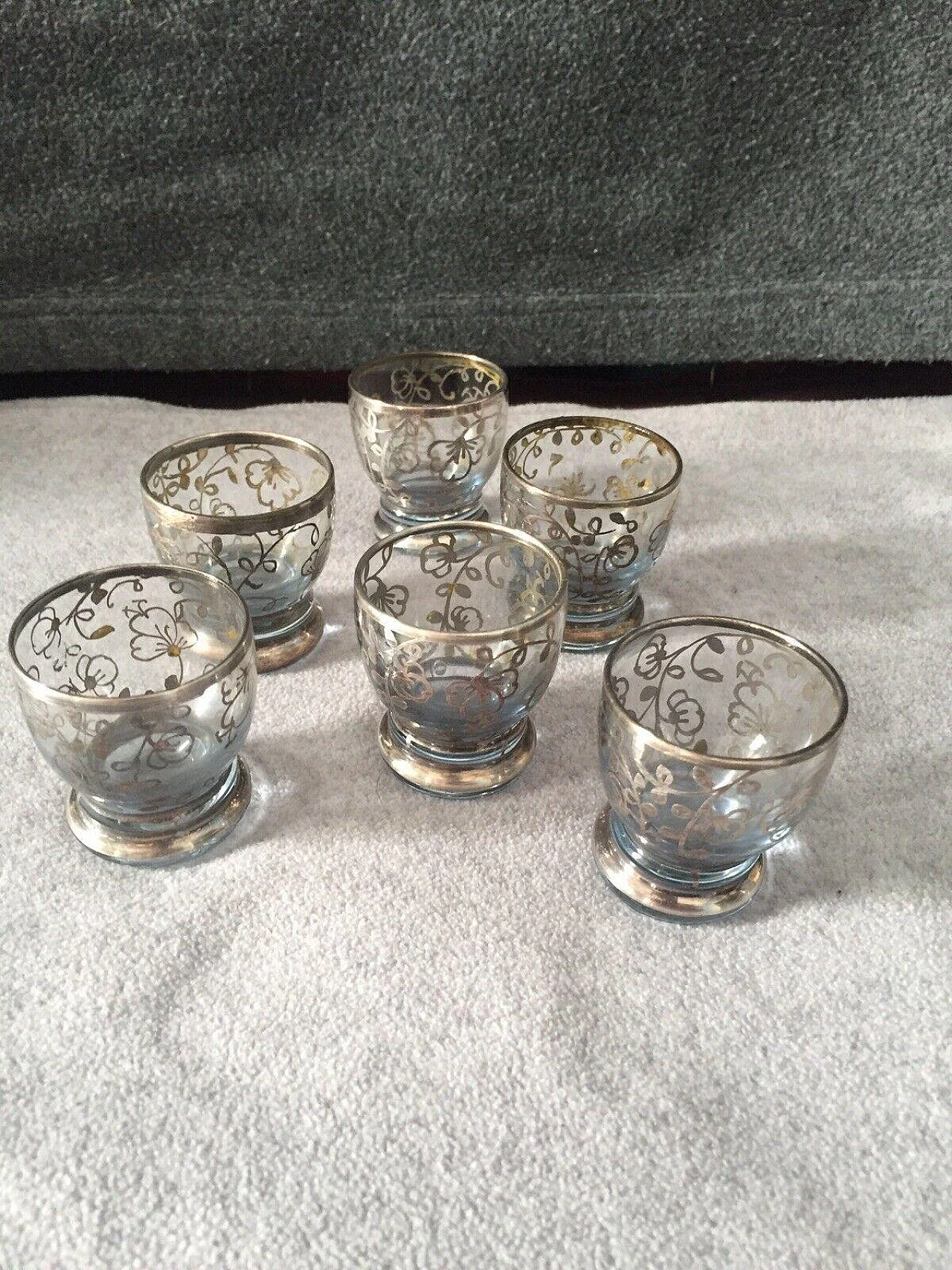 6 Glass liqueur cups and bottle, mid-19th century 2
