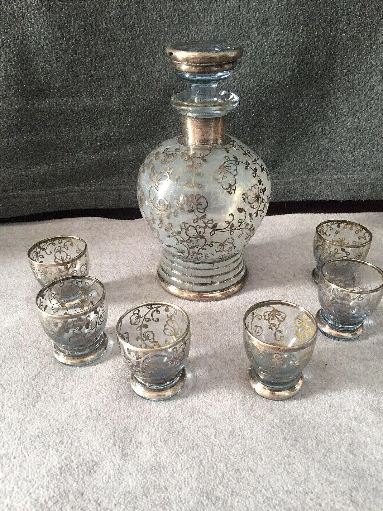 6 Glass liqueur cups and bottle, mid-19th century 7