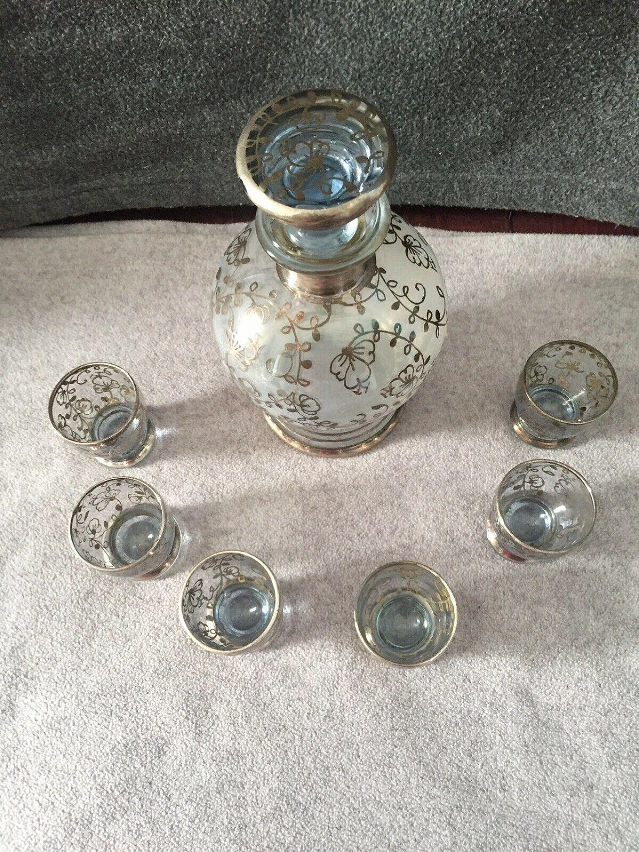 6 Glass liqueur cups and bottle, mid-19th century 12