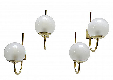 4 Brass and glass wall lamps by Luigi Caccia Dominioni for Azucena, 1950s