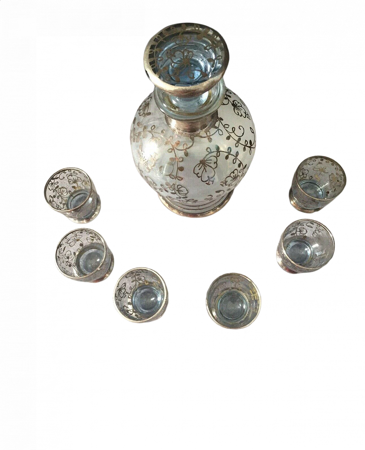 6 Glass liqueur cups and bottle, mid-19th century 13