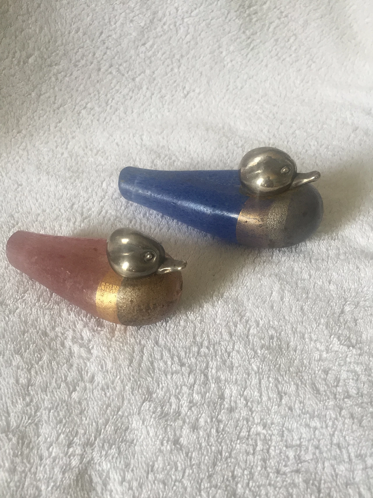 Coppia di papere in vetro scavo di Murano e argento, anni '70 5