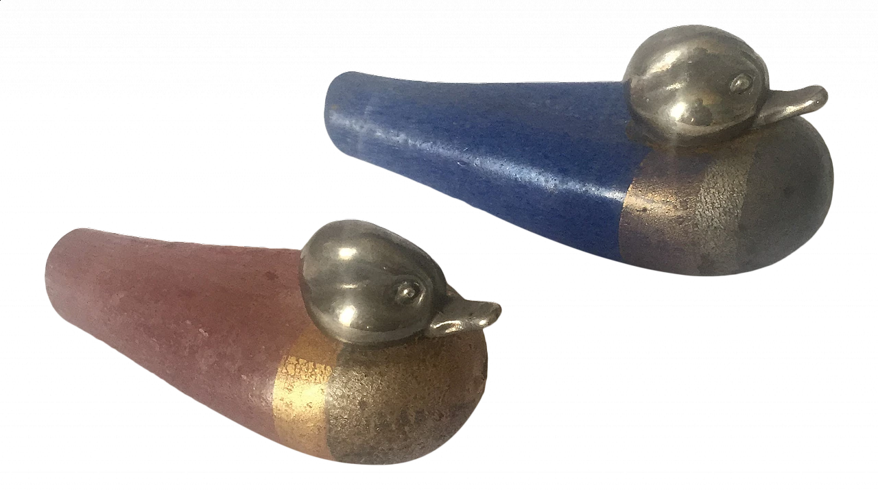 Pair of Murano scavo glass and silver ducks, 1970s 9
