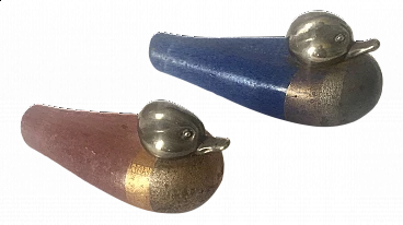 Pair of Murano scavo glass and silver ducks, 1970s