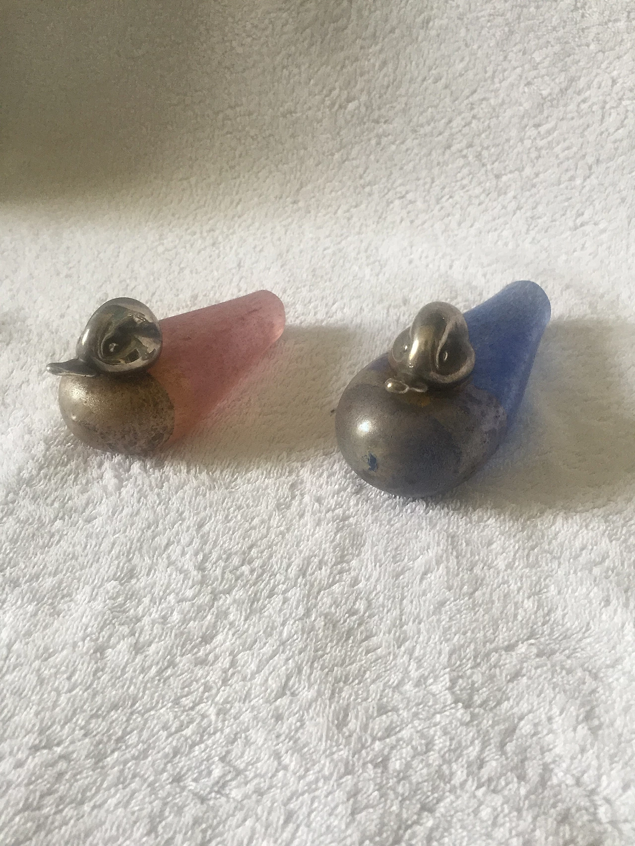 Coppia di papere in vetro scavo di Murano e argento, anni '70 10