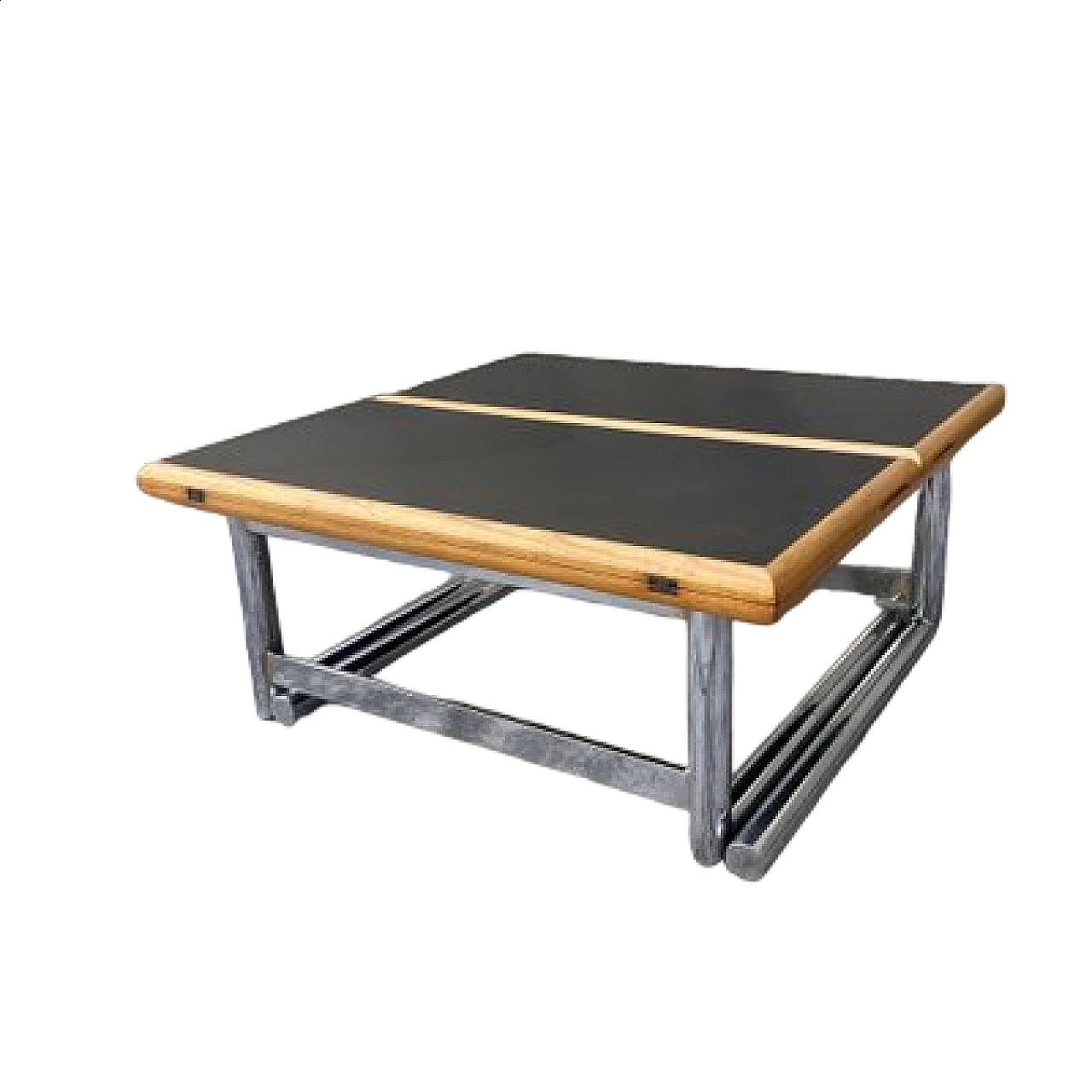 Tavolo quadrato in legno con gambe in acciaio ad altezza regolabile, anni '80 7