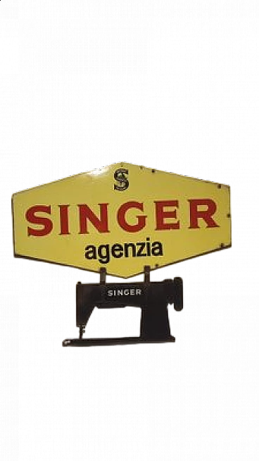 Yellow metal sign for Singer, 1950s