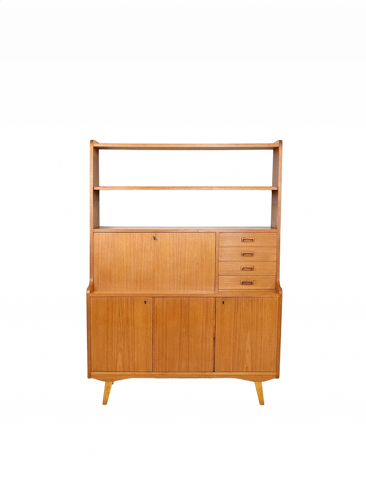 Libreria scandinava in teak con scrittoio a ribalta, anni '60 14