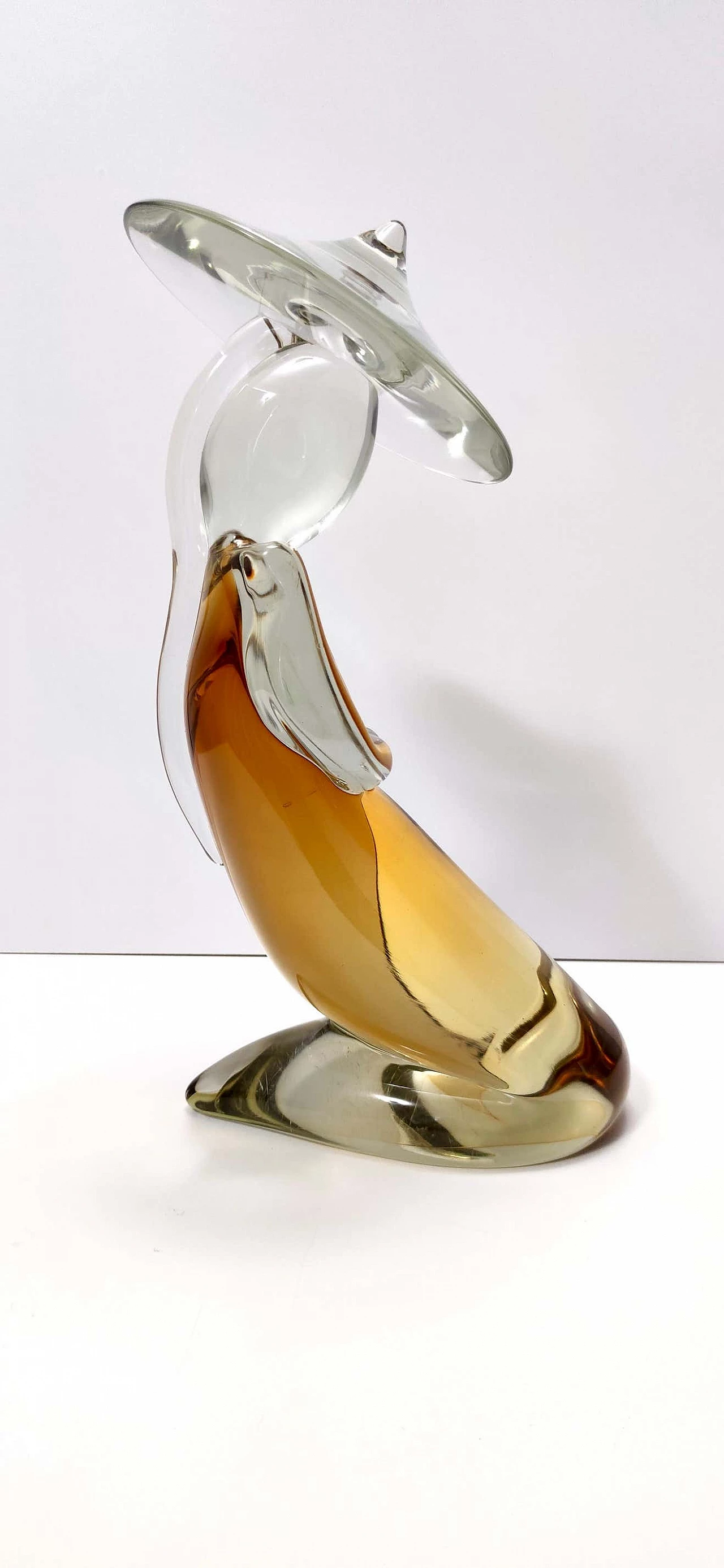Pair of amber-coloured submerged Murano glass Chinese figures by Archimede Seguso, 1960s 7