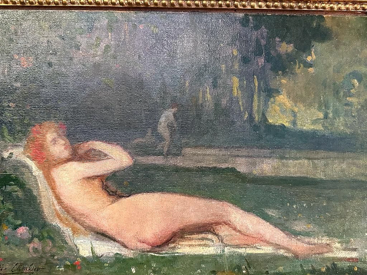 Nestor Combier, nudo femminile, dipinto a olio su tavoletta 2