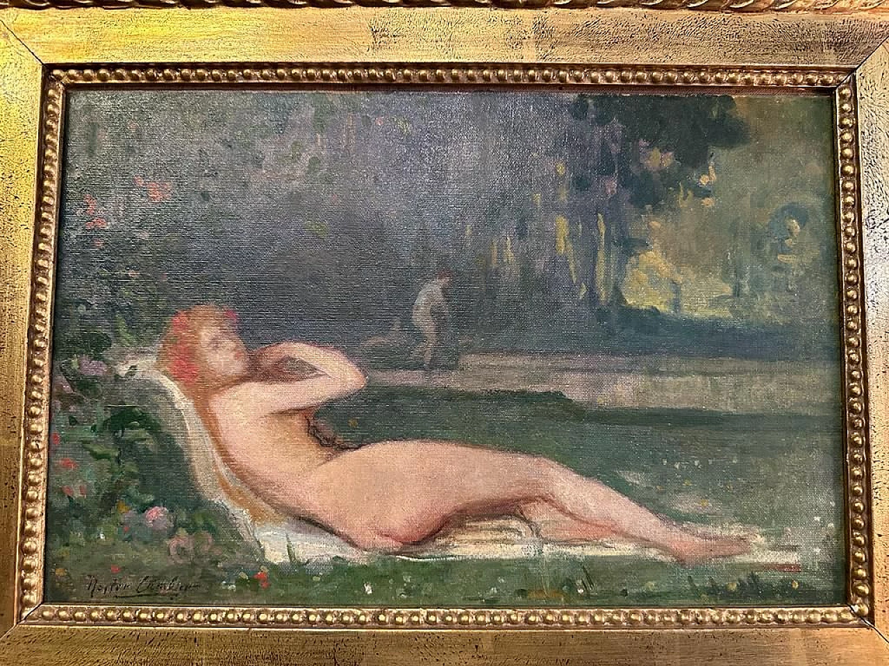 Nestor Combier, nudo femminile, dipinto a olio su tavoletta 3