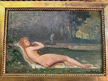 Nestor Combier, nudo femminile, dipinto a olio su tavoletta