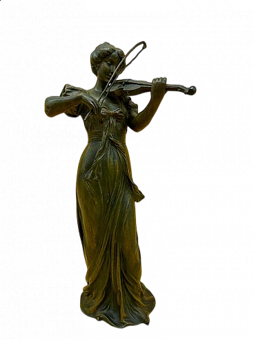Gregoire, fanciulla che suona il violino, scultura in bronzo