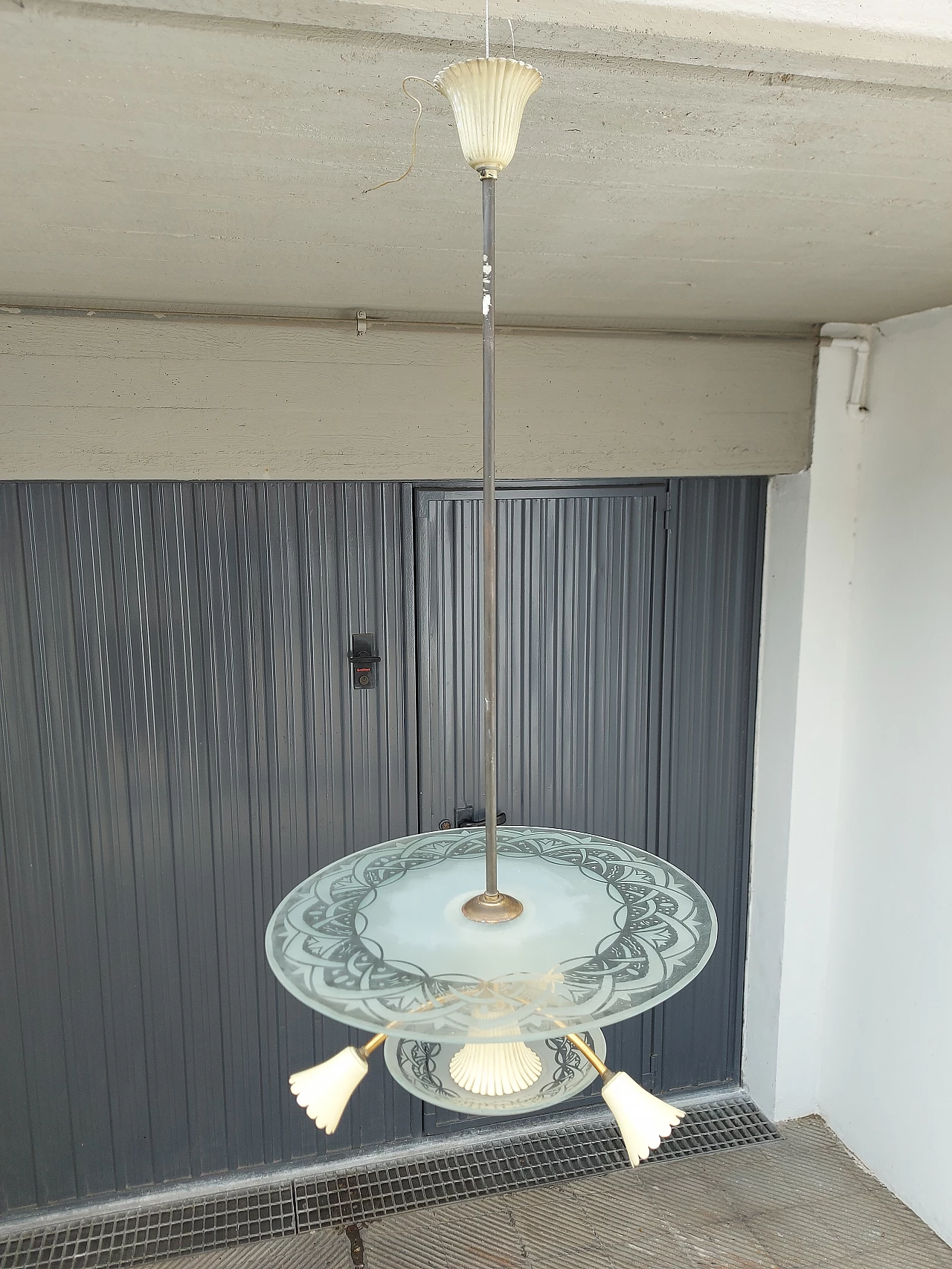 Three-light chandelier by Pietro Chiesa for Fontana Arte, 1950s 1
