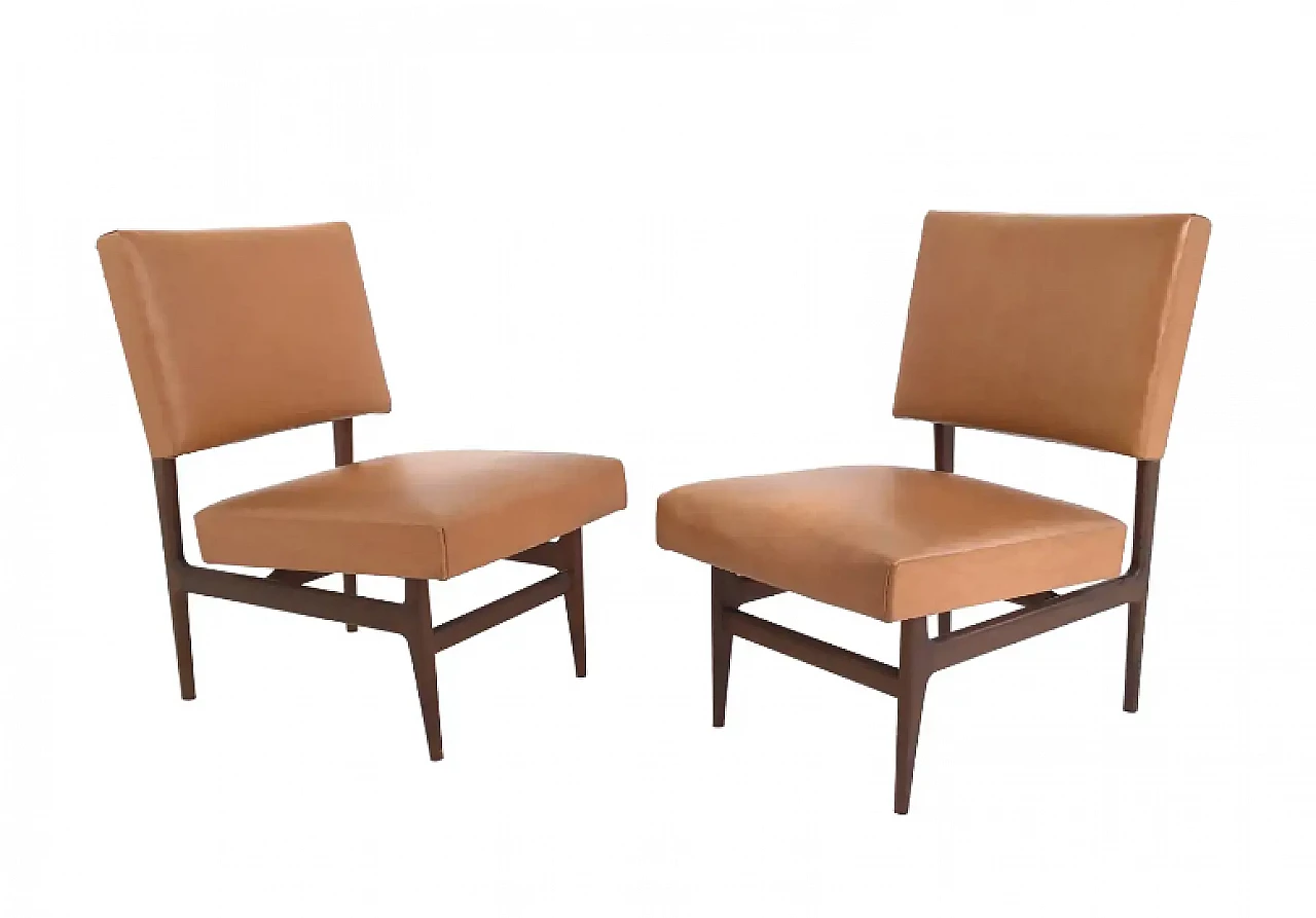 Pair of Camel Skai lounge chairs with ebonised wood frame by Dassi, 1950s 1