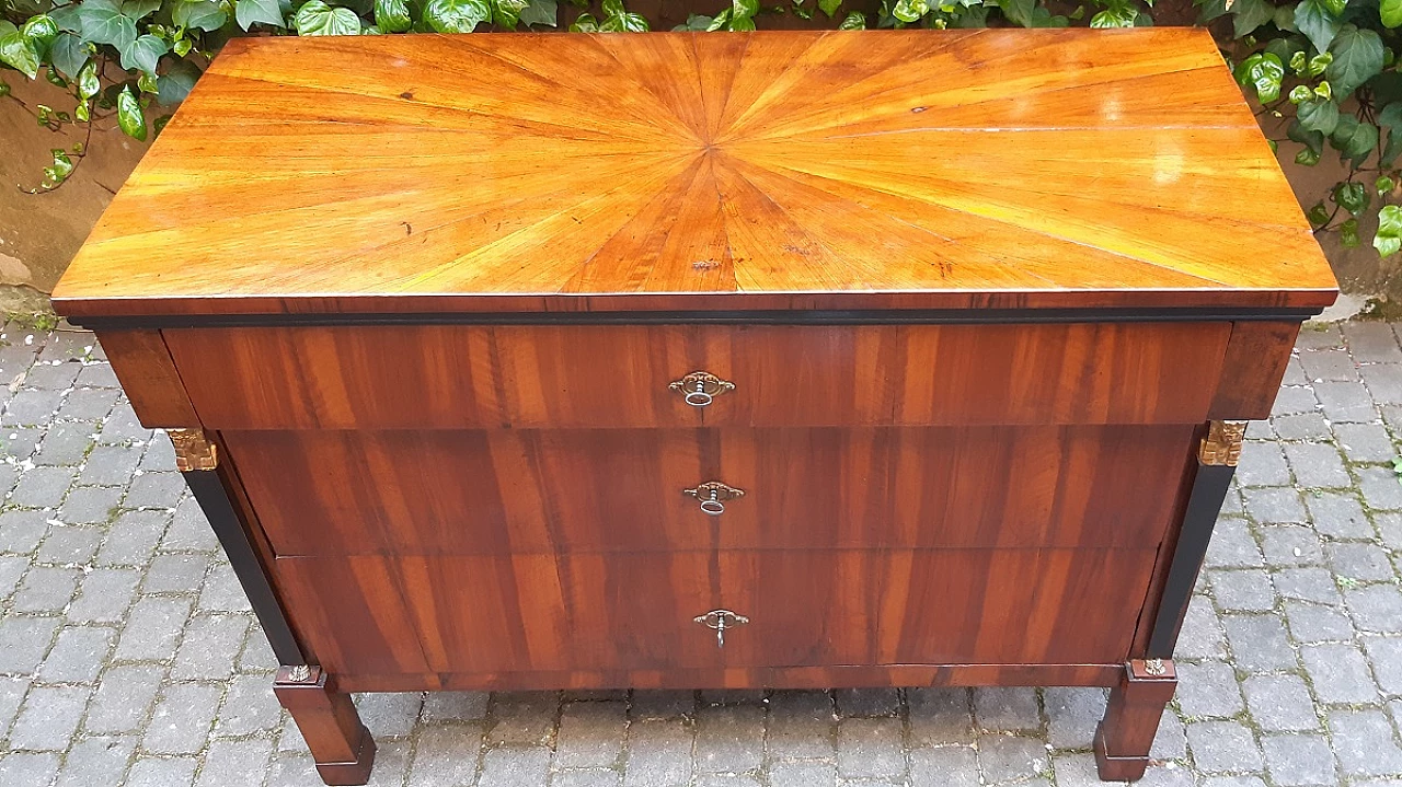 Empire walnut chest of drawers with columns with gilded wooden sphinxes, 19th century 12