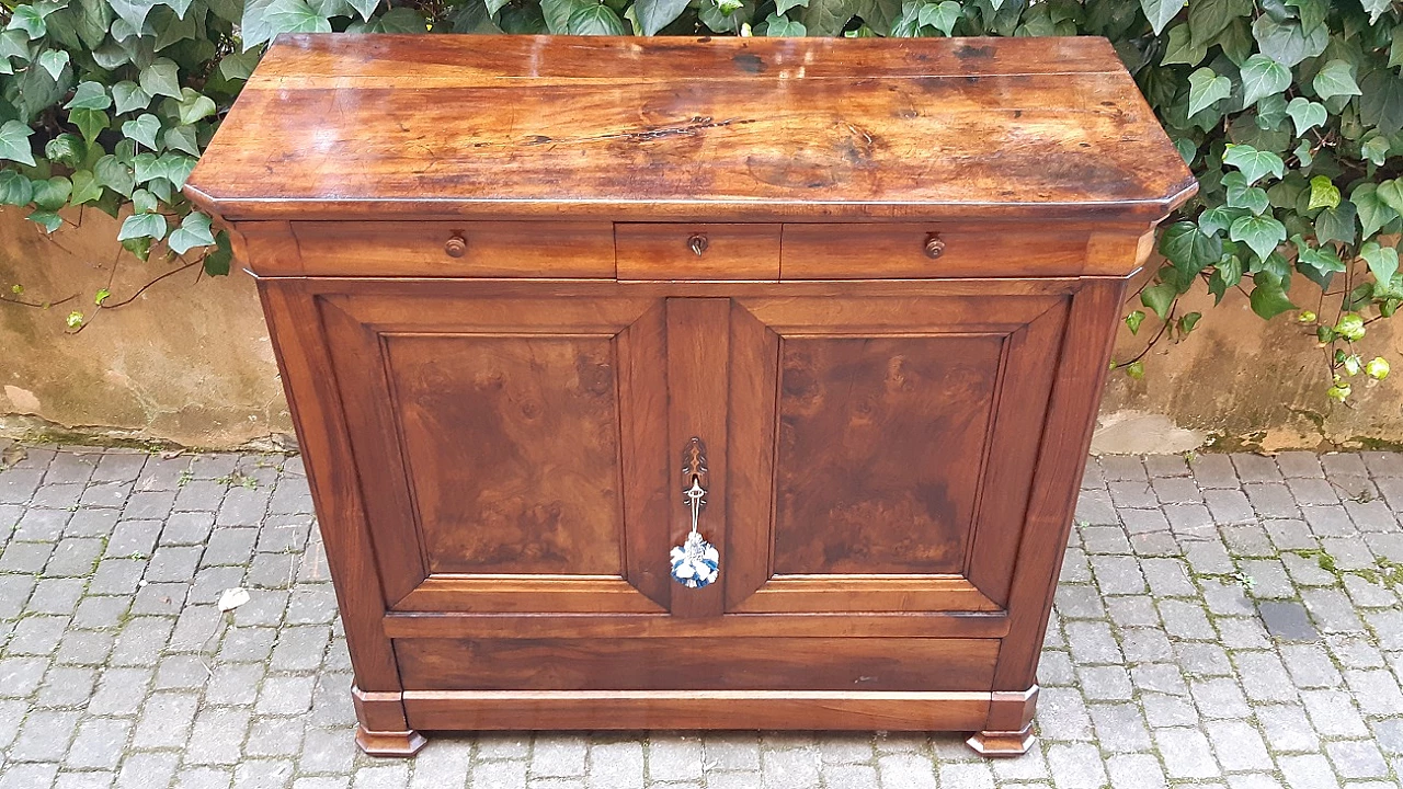 Credenza cappuccina Luigi Filippo in noce e radica di noce, '800 7