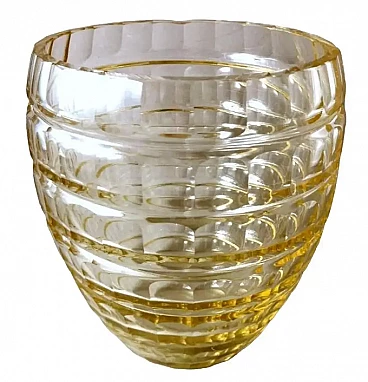 Vaso francese in cristallo giallo tagliato e molato, anni '50