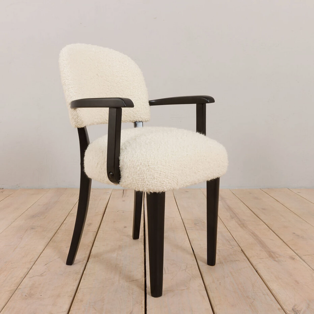 8 Sedie in legno e lana boucle di Thonet, anni '50 9